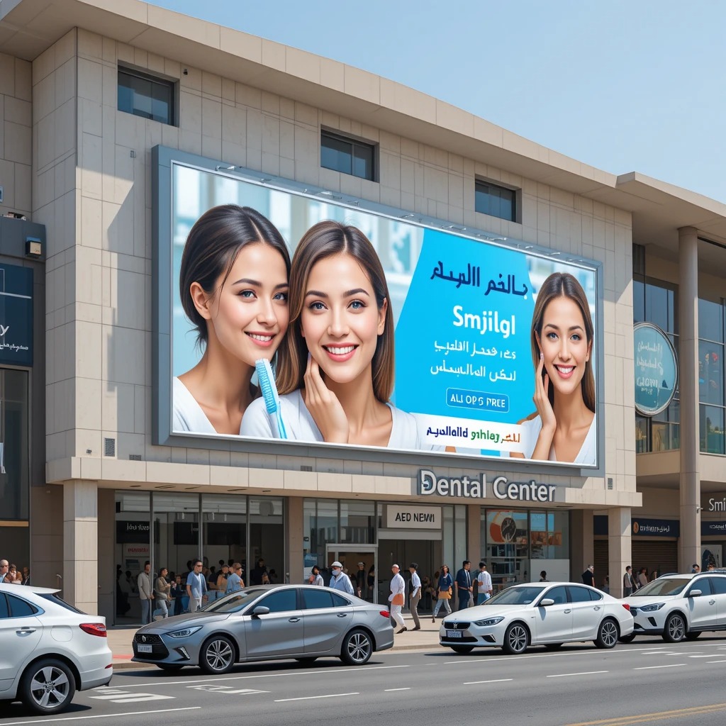 لوحة تسويقية على الواجهة - مركز أسنان الابتسامة